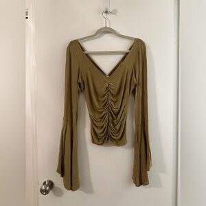 Golden Olive We The Free Ruched Bell Sleeve Tunic